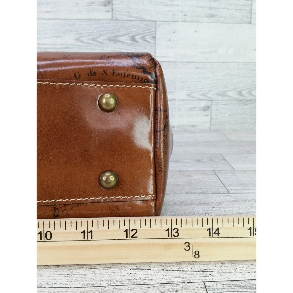 Patricia Nash Mia Leather Shoulder Bag Map Design Framed Satchel Kisslock Brown